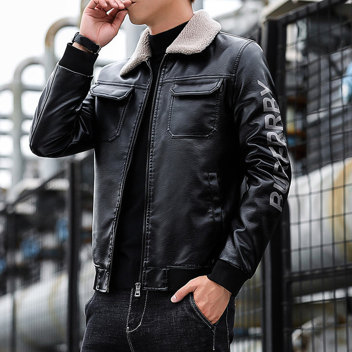 Herren Kunstleder‑Pilotenblouson im Aviator‑Stil mit Brustklappen und Rippbündchen Drune