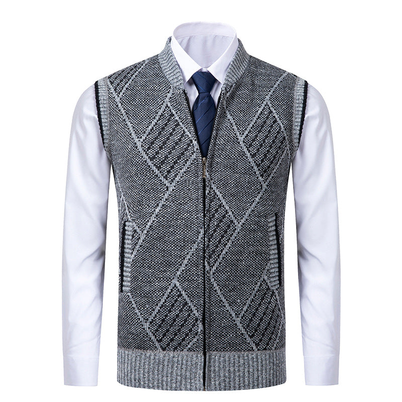 Herren nan elegante Strickweste mit Reißverschluss und Stehkragen Drune