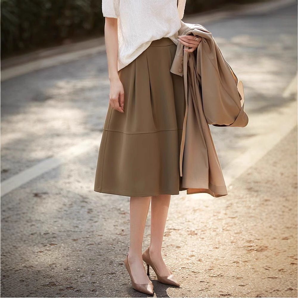 Damen Eleganter Midirock mit Falten und hohem Bund Drune