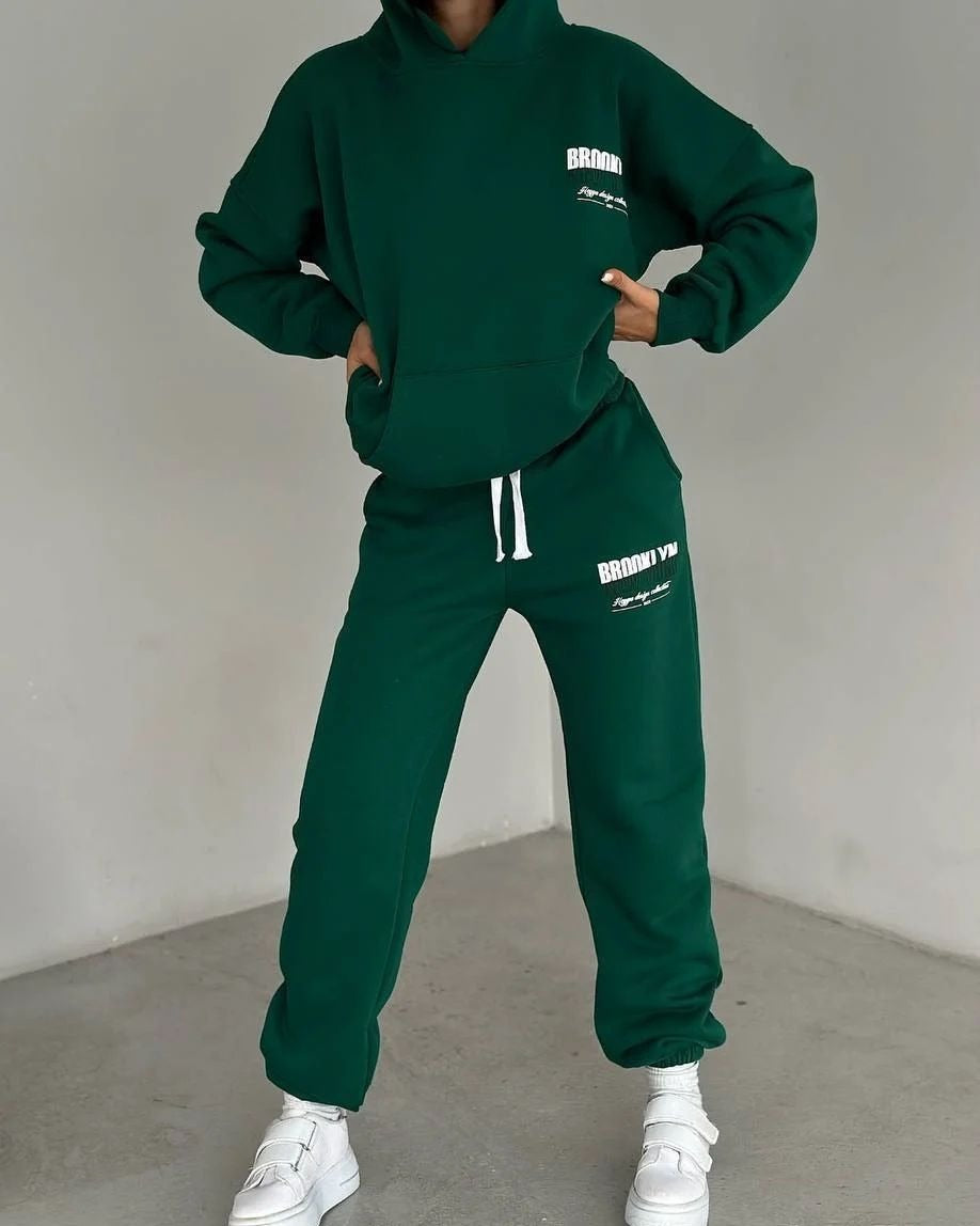 Damen lässiger Fleece-Hoodie und Jogginghose Set mit praktischem Kordelzug und hochwertiger Baumwollmischung Drune