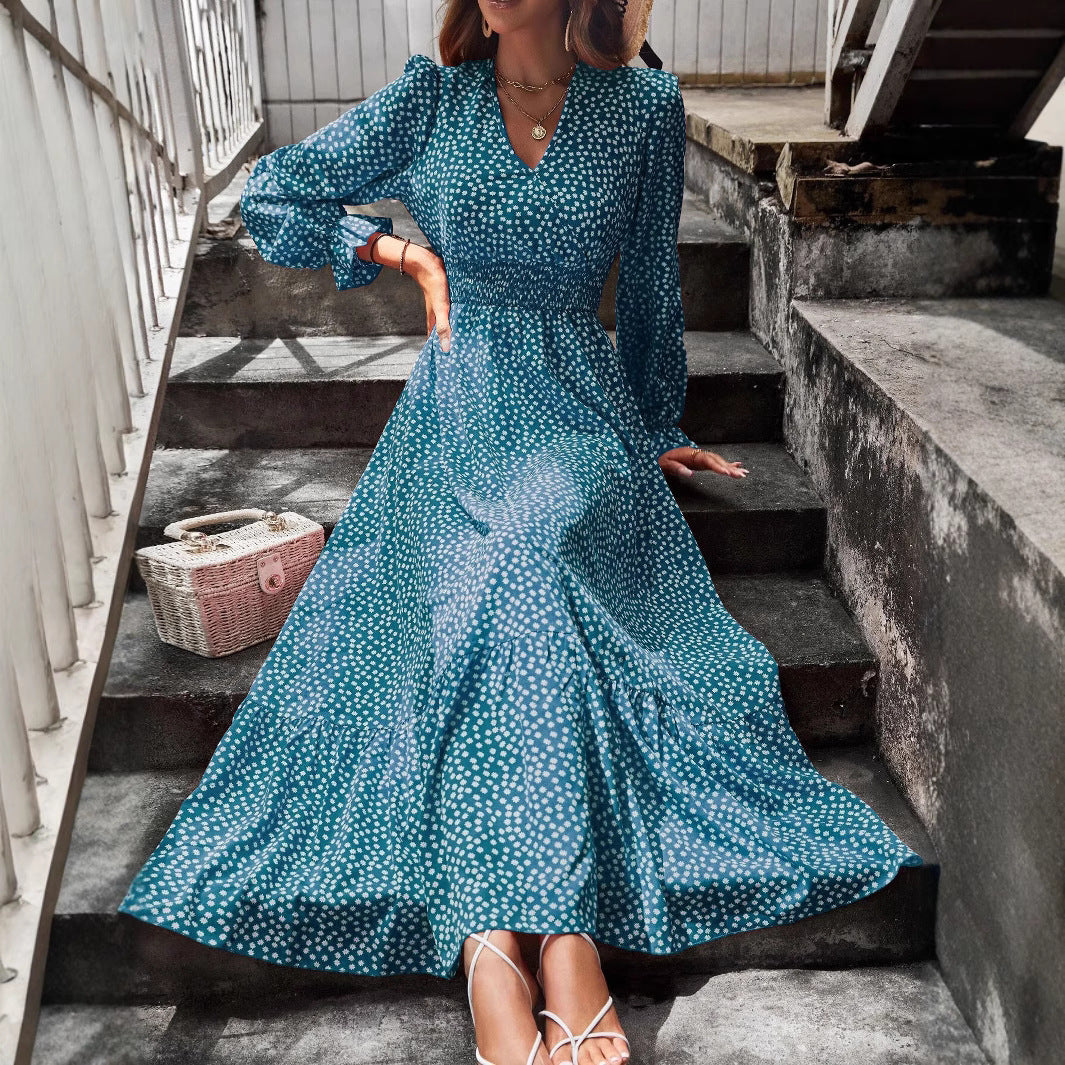 Damen Midikleid mit floralem Volant und elastischem Taillengürtel Drune