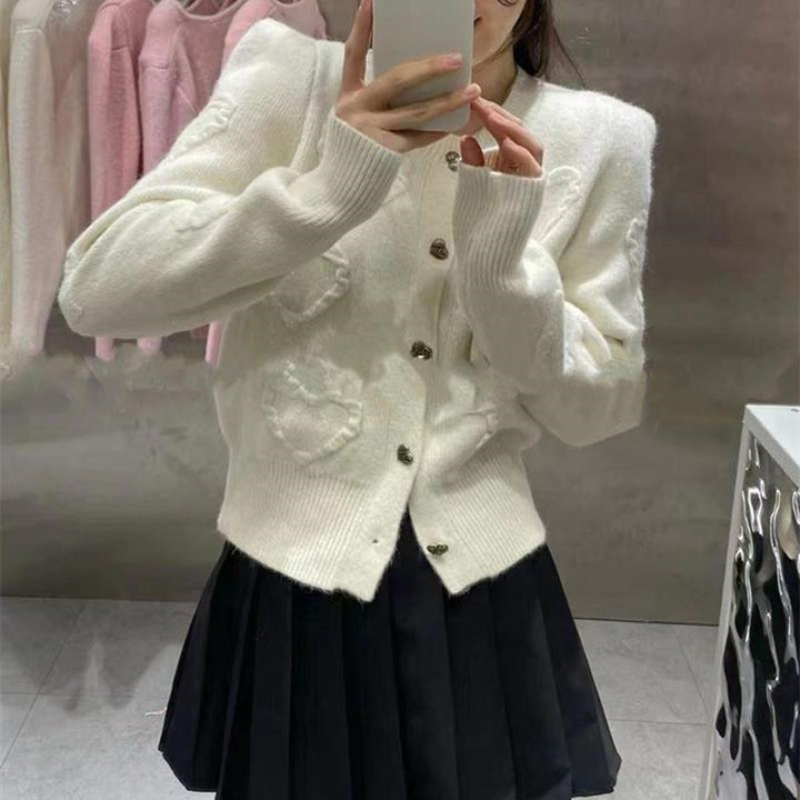 Damen Strickjacke mit herzförmigen Details und Druckknöpfen Drune