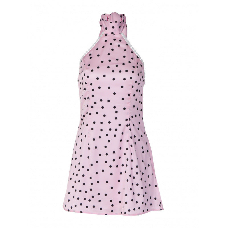 Damen Polka-Dot Minikleid mit hohem Kragen und A-Linien-Schnitt Drune