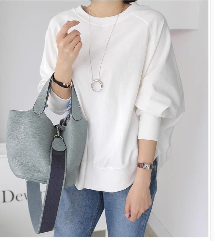 Damen Oversize-Sweatshirt mit Raglanärmeln, abgerundetem Saum und Seitenschlitzen Drune