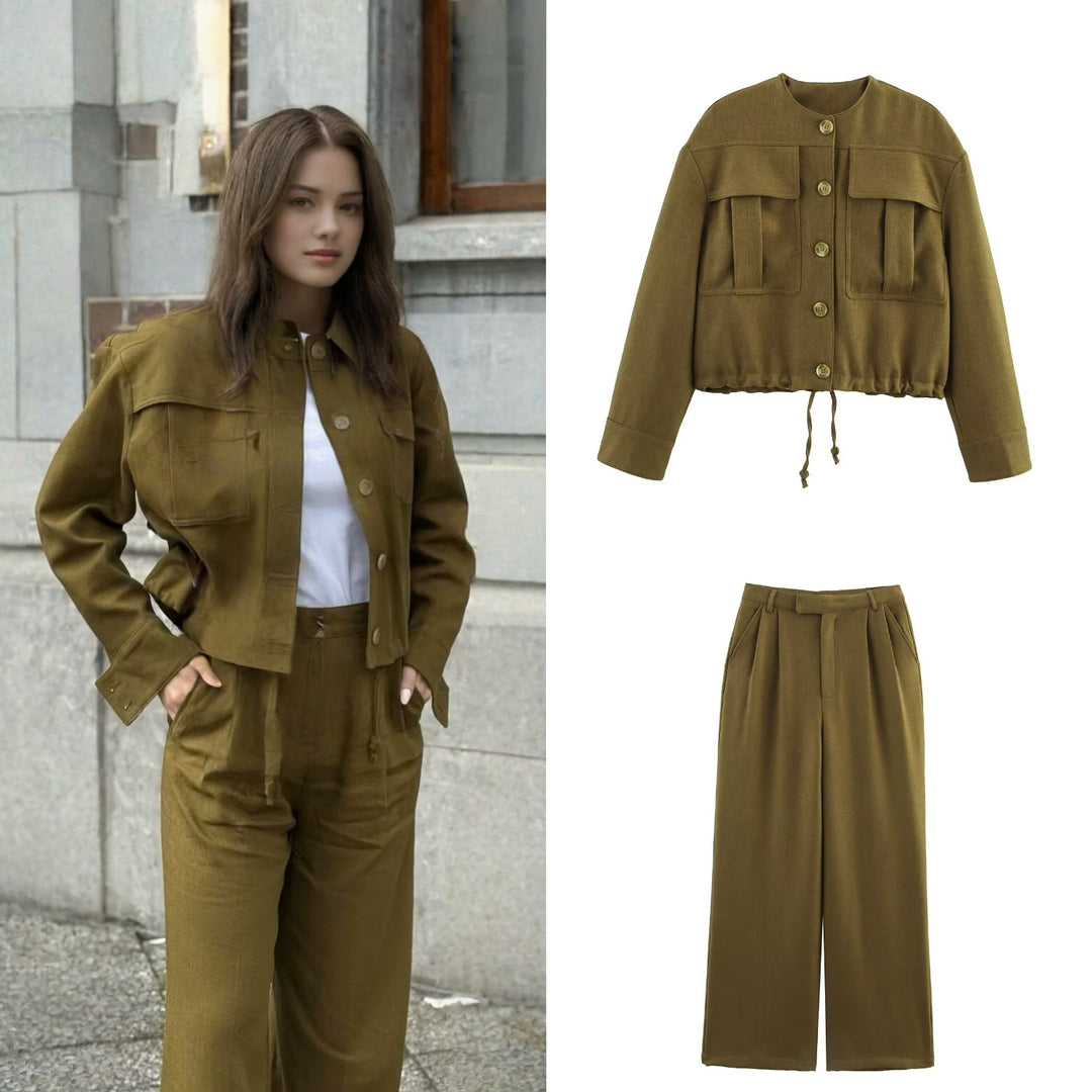 Damen weite Hose mit hohem Bund und Faltenwurf Drune