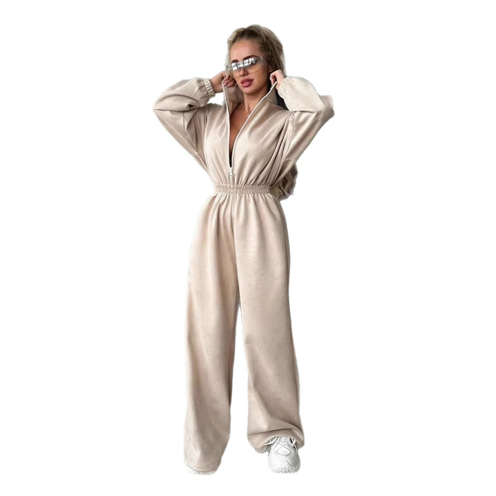 Damen Fleece-Overall mit hohem Kragen und Gummizug Drune