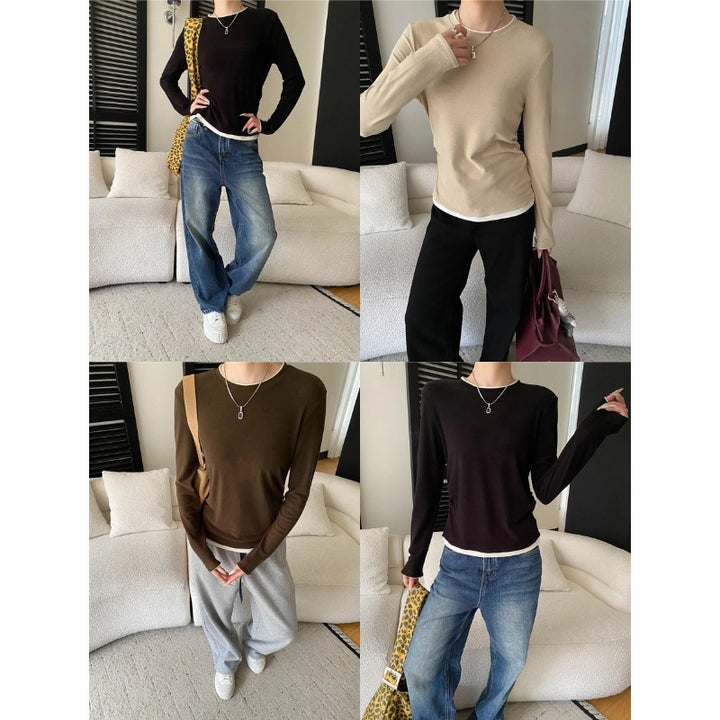 Damen lässiger Langarmshirt aus hochwertiger Baumwolle Drune