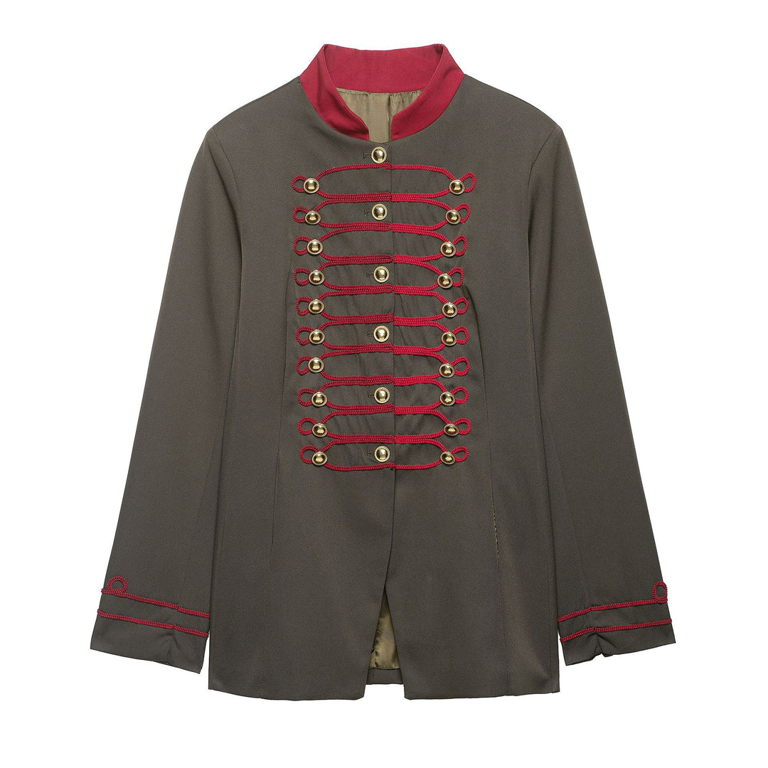 Damen Militärinspirierte Kastenjacke mit dekorativen Froschverschlüssen und Stehkragen Drune