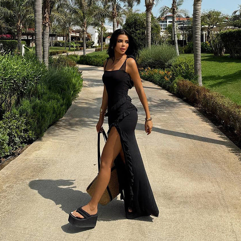 Damen Maxikleid mit seitlichem Schlitz und asymmetrischem Schnitt Drune