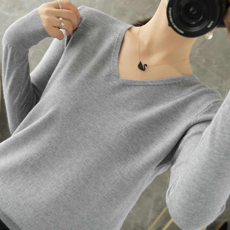 Damen leichter V-Ausschnitt Kaschmir-Look Feinstrickpullover Drune