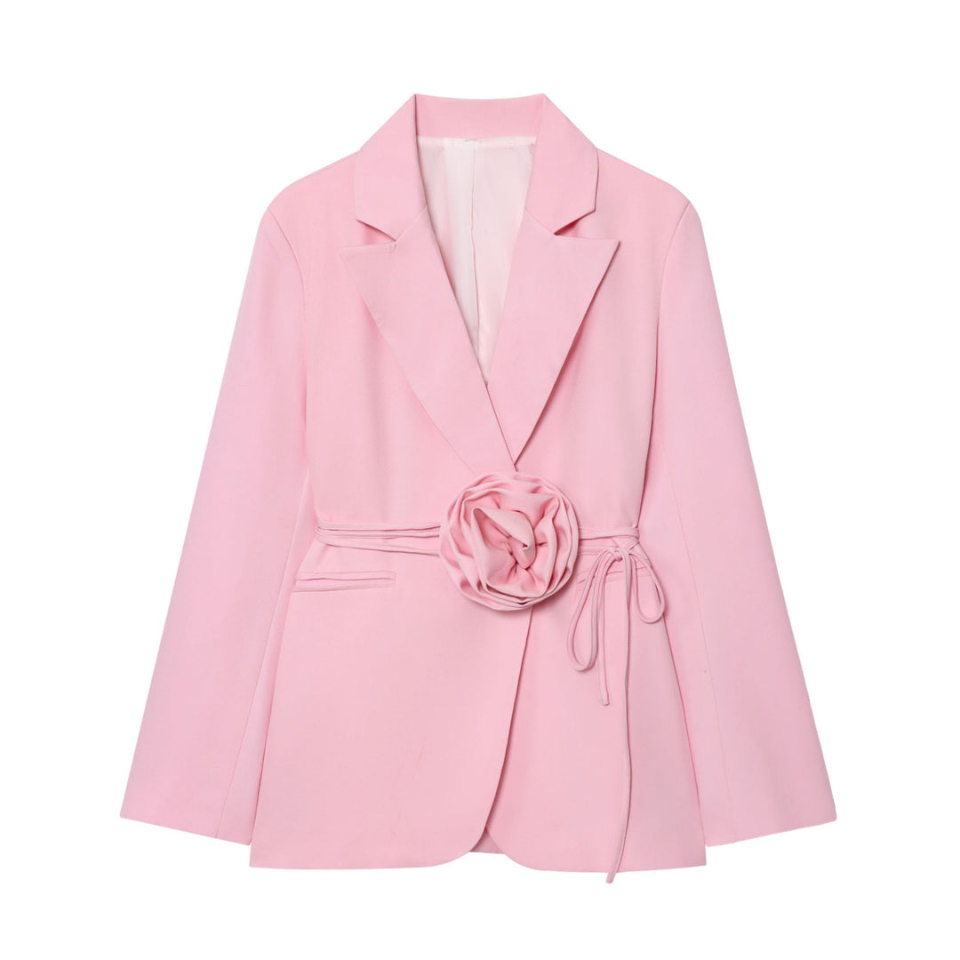 Damen nan taillierter Blazer mit dekorativer Rosenapplikation und Bindegürtel Drune
