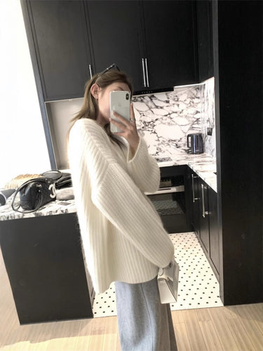 Damen Oversize Flauschpullover im Mohair‑Look mit strukturierter Rippenoptik Drune