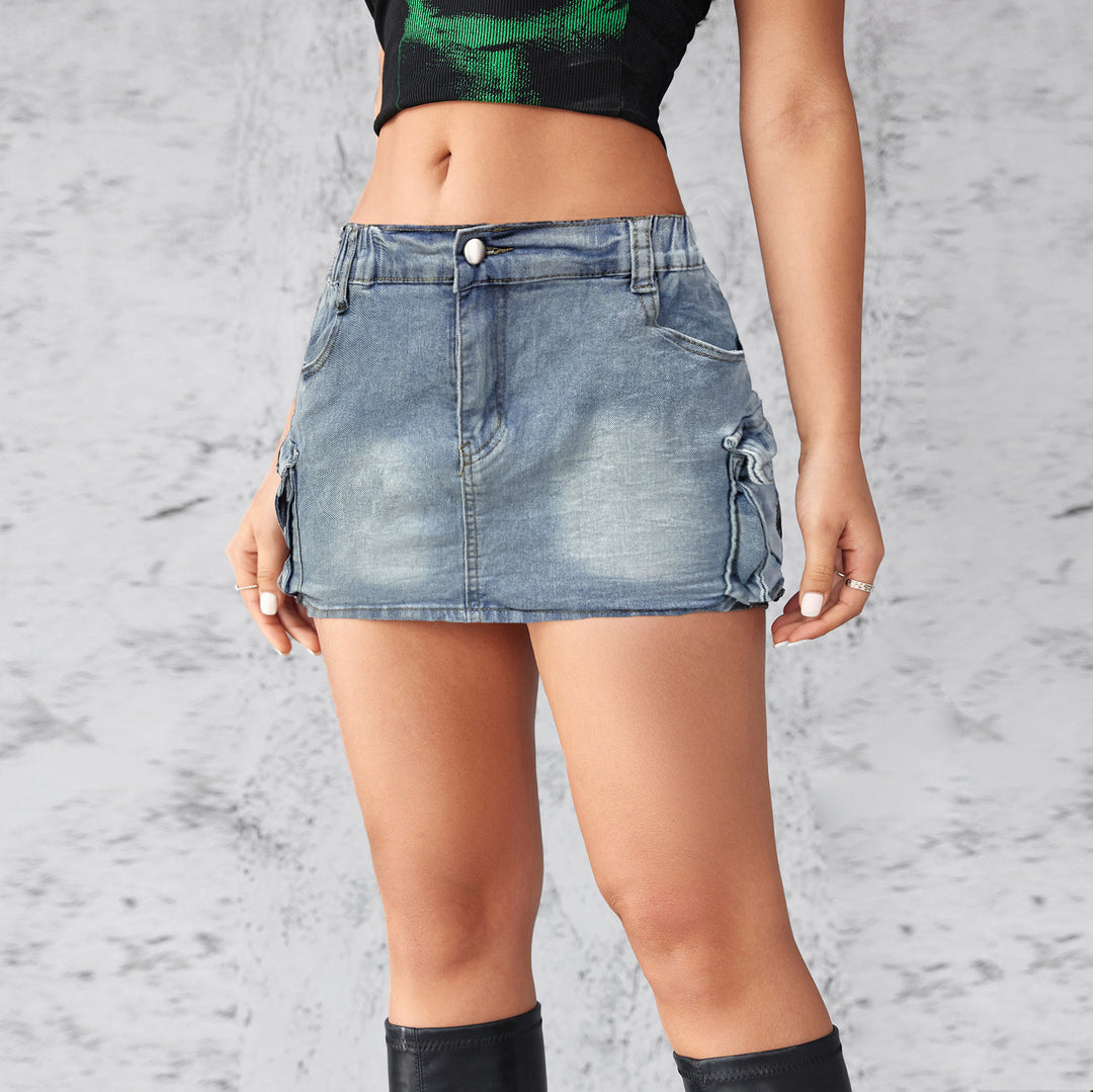 Damen Elegantes Jeans-Minikleid mit abnehmbarem Top und seitlichem Reißverschluss Drune