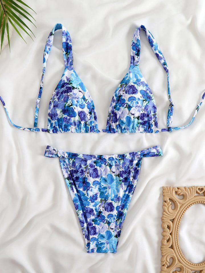 Damen verstellbares Triangel-Bikini-Set mit floralem Muster Drune