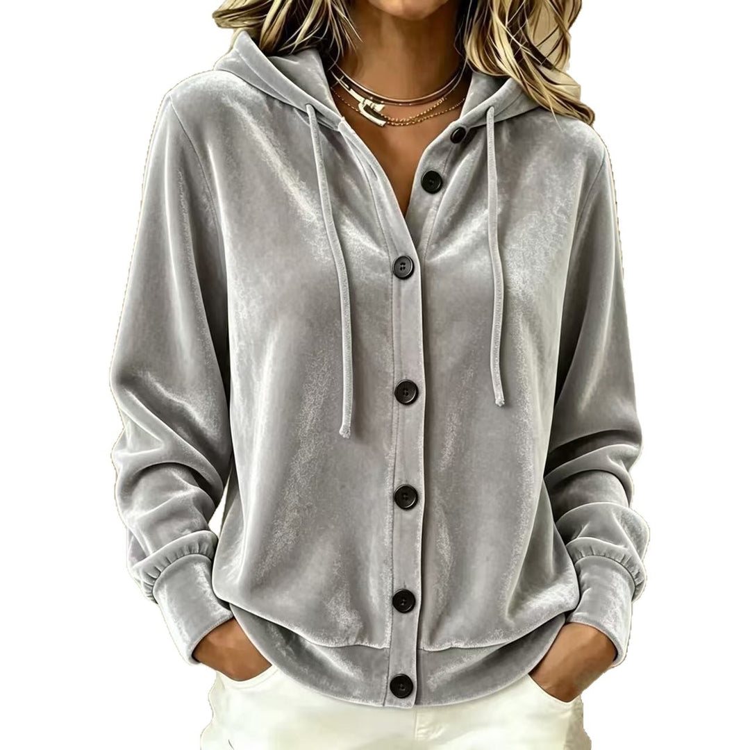 Damen Oversize Samt-Kapuzenjacke mit elastischem Saum und weiten Ärmeln Drune