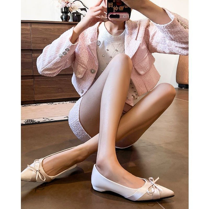 Damen Spitz zulaufende Satin-Ballerinas mit Schleifen-Detail und gepolstertem Komfortfußbett Drune