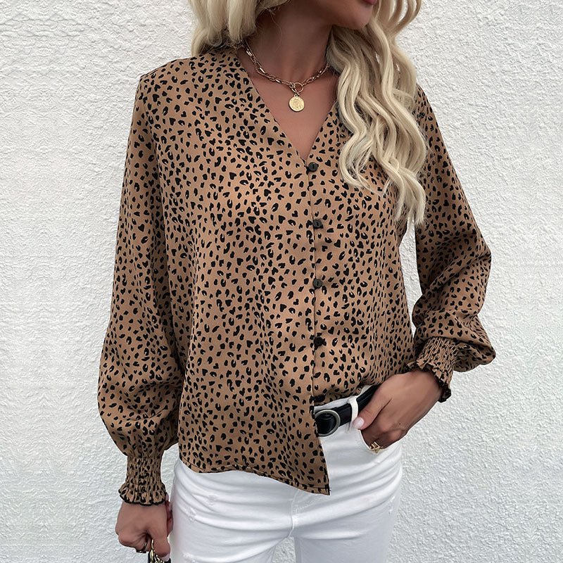 Damen Bluse mit modernem Punktedesign und elastischen Ärmeln Drune