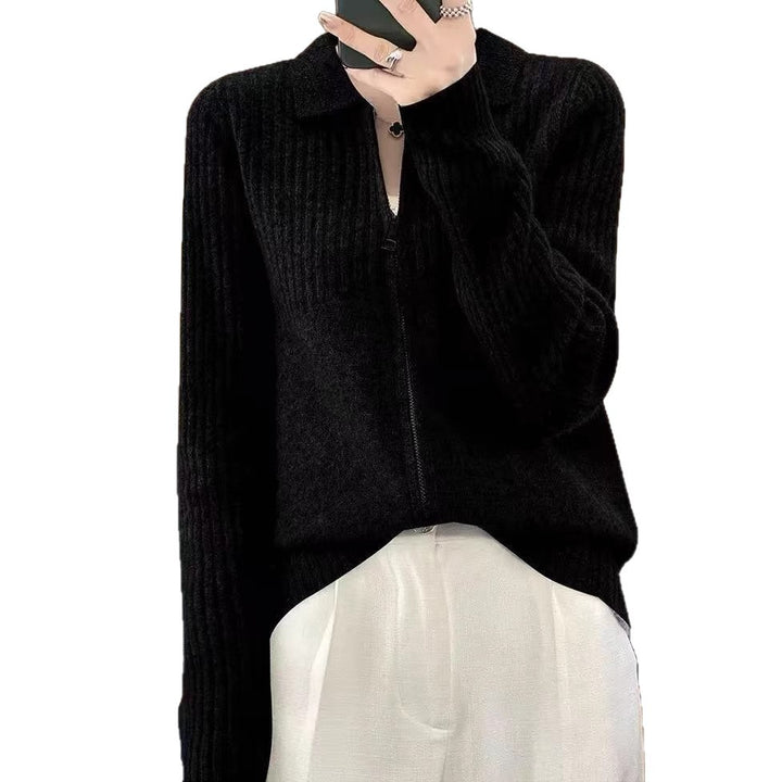 Damen gemütlicher Strickcardigan mit Reißverschluss und feinem Rippmuster Drune