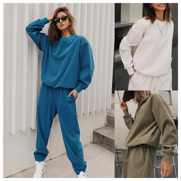 Damen Oversize-Lounge-Set aus strukturierter Jersey-Qualität mit Rundhalsausschnitt und elastischer Bundhose Drune