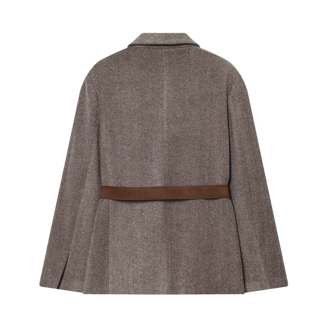 Damen Taillierter Herringbone-Blazer‑Mantel mit Bindegürtel Drune