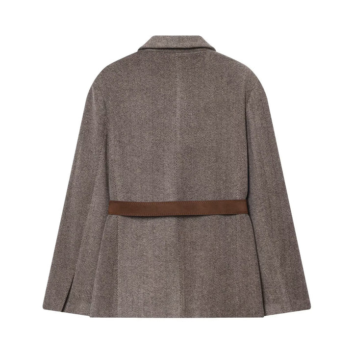 Damen Taillierter Herringbone-Blazer‑Mantel mit Bindegürtel Drune