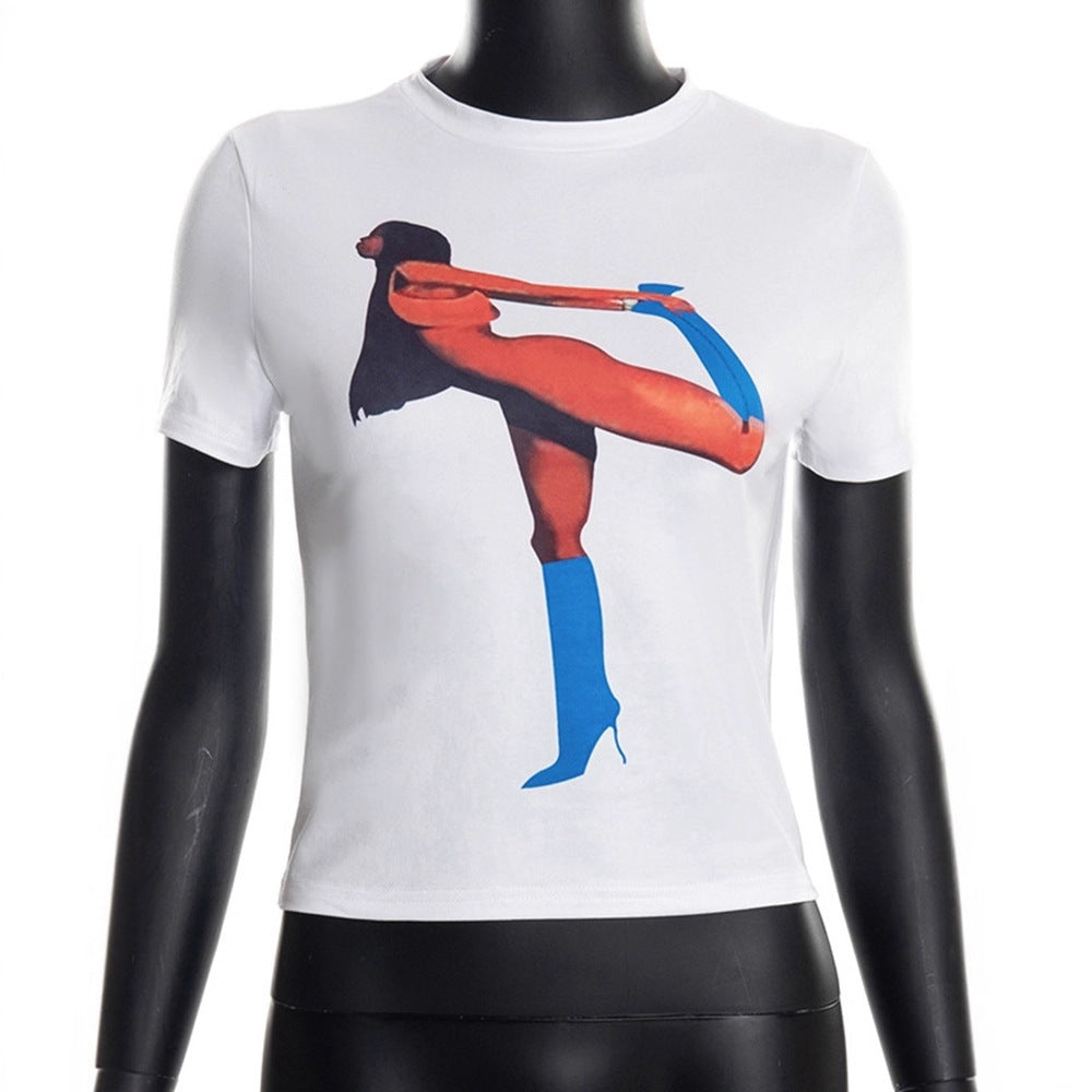 Damen Crop T-Shirt mit auffälligem Grafikdruck Drune