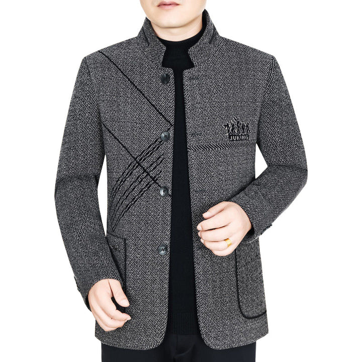 Herren Stehkragen-Mantel aus strukturierter Wollmischung mit schmaler Silhouette Drune