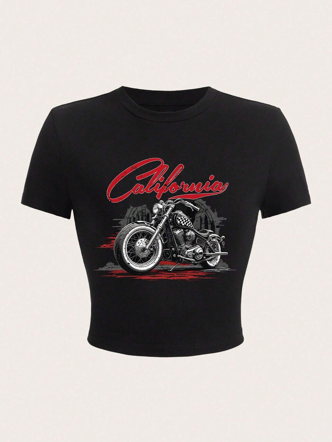 Damen Kurzarm T-Shirt mit auffälligem Motorrad-Design Drune