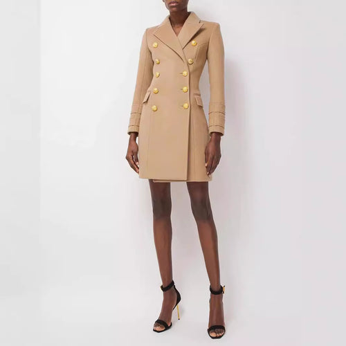 Damen Kurzmantel im Blazerkleid‑Stil mit strukturierter Taillierung und goldenen Zierknöpfen Drune