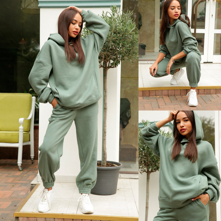 Damen Sportliches Hoodie- und Jogginghosen-Set im lässigen Design mit Kapuze Drune