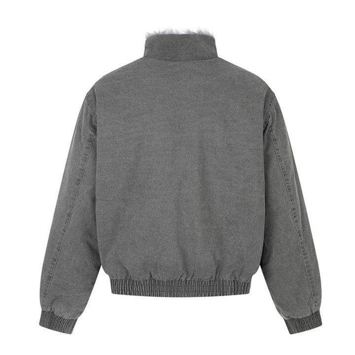 Damen gefütterte Denim-Bomberjacke mit Teddykragen und elastischem Saum Drune