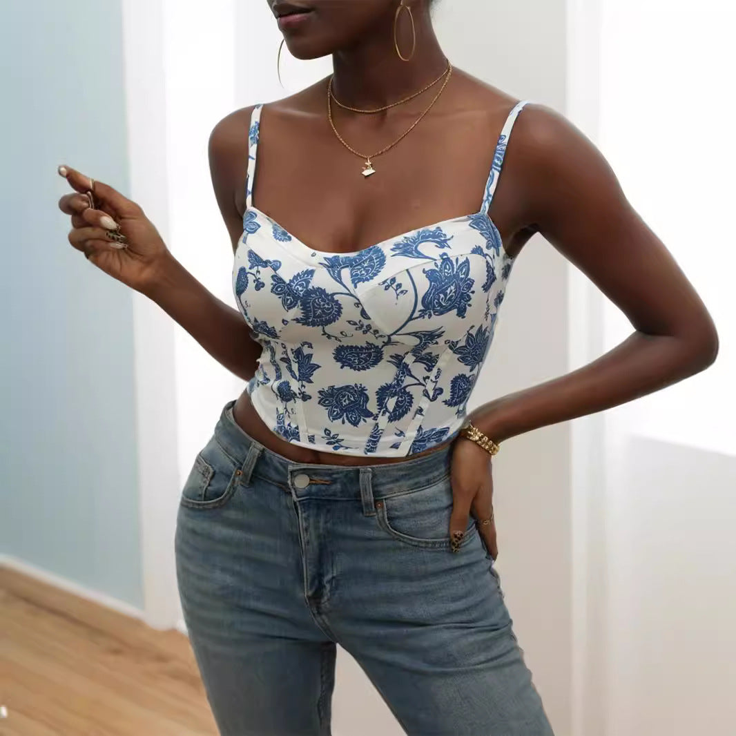 Damen Blütenmuster Cropped Top Drune