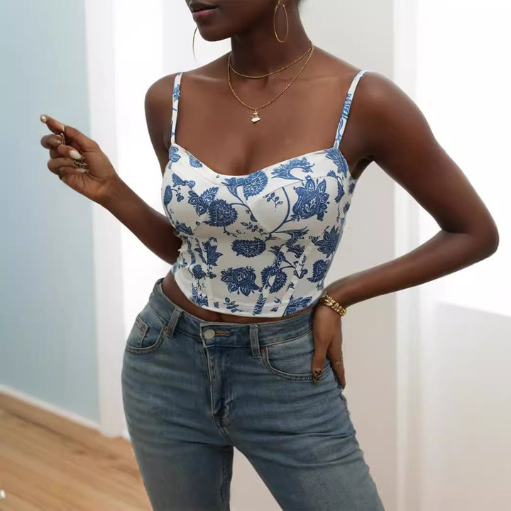 Damen Blütenmuster Cropped Top Drune