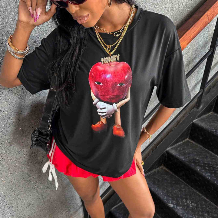 Damen T-Shirt mit kreativer Grafik und lässiger Passform Drune