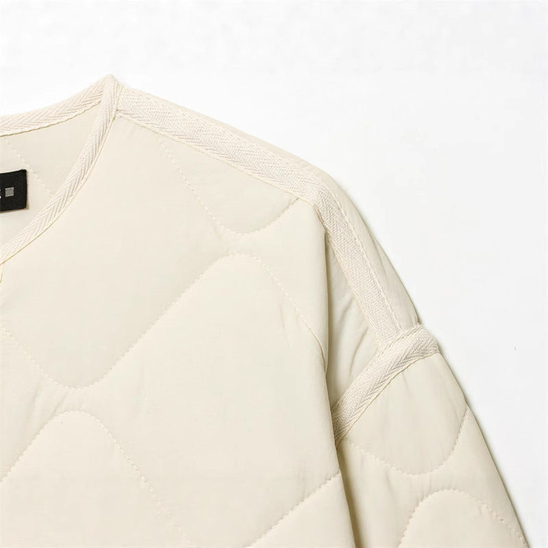 Damen Gesteppte Oversize‑Steppjacke mit Rundhalsausschnitt, aufgesetzten Taschen und Knopfleiste Drune