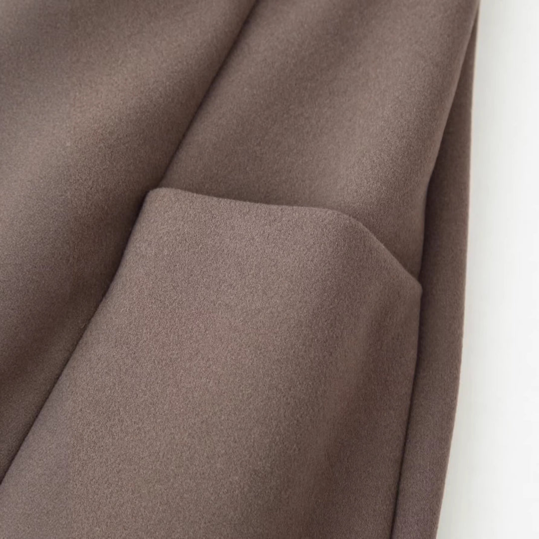 Damen Eleganter langer Wollmix-Mantel mit Schalkragen und aufgesetzten Taschen Drune