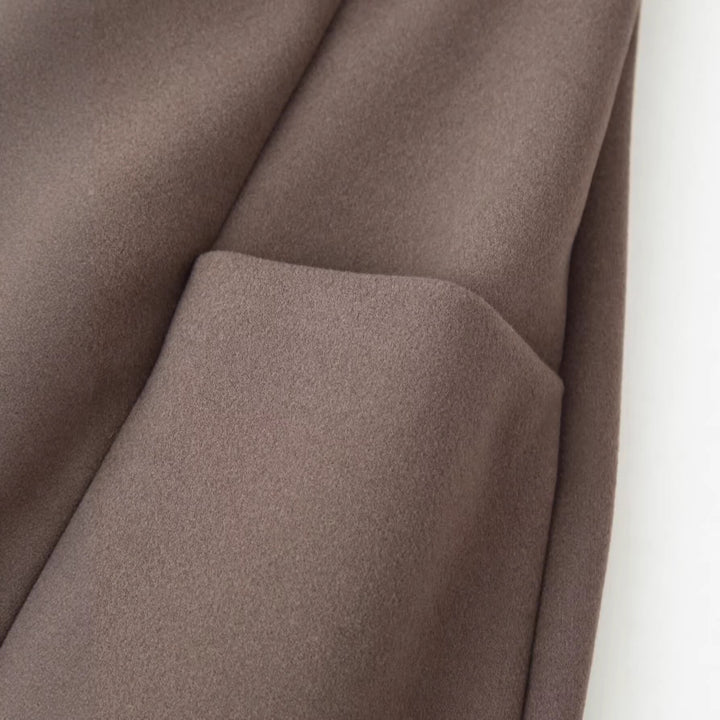 Damen Eleganter langer Wollmix-Mantel mit Schalkragen und aufgesetzten Taschen Drune