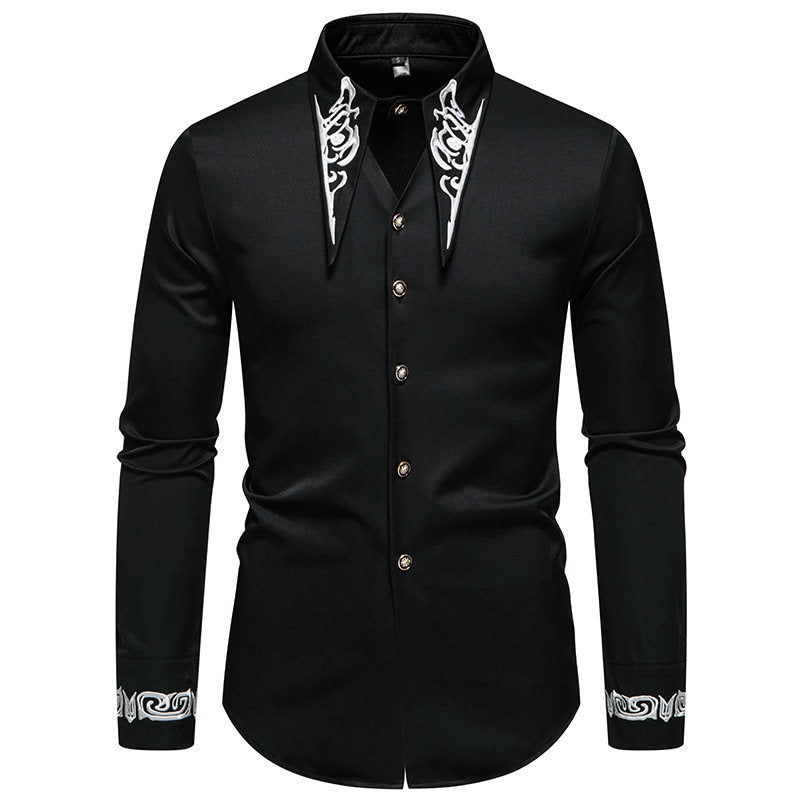 Herren Slim-Fit Business-Hemd mit Stickerei am Kragen und Manschetten Drune