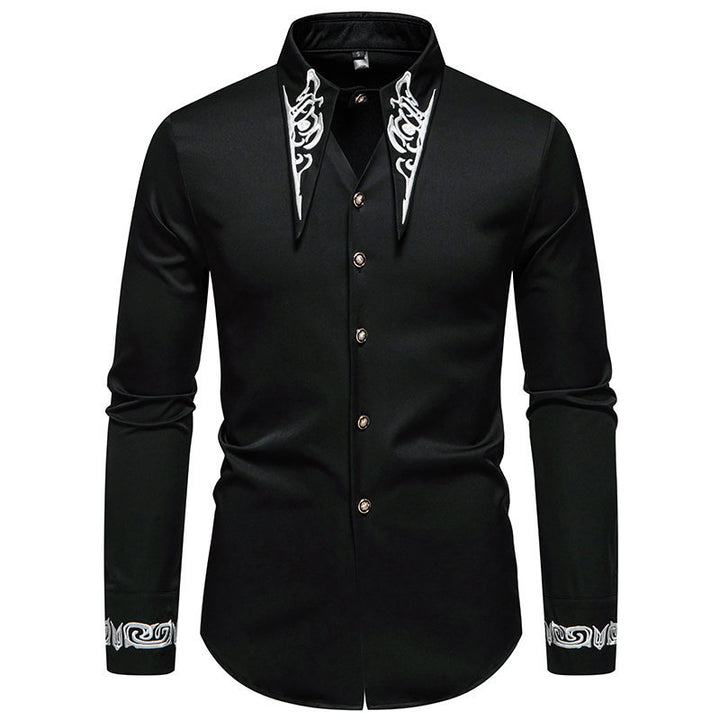 Herren Slim-Fit Business-Hemd mit Stickerei am Kragen und Manschetten Drune