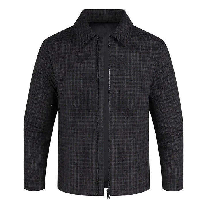 Herren Leichtes kariertes Overshirt-Jackett mit verdecktem Zwei-Wege-Reißverschluss und Hemdkragen Drune