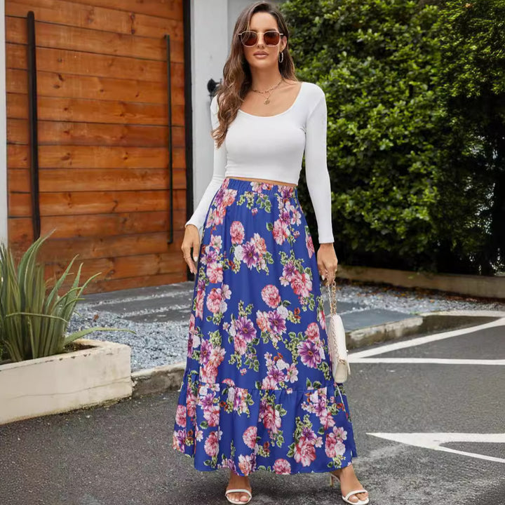 Damen Maxirock mit voluminösem Schnitt und buntem Blumendesign Drune