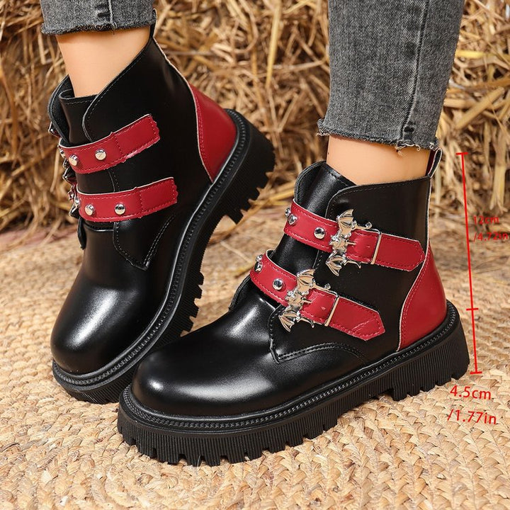Damen Stiefeletten mit modischen Schnallen und robustem Profil Drune