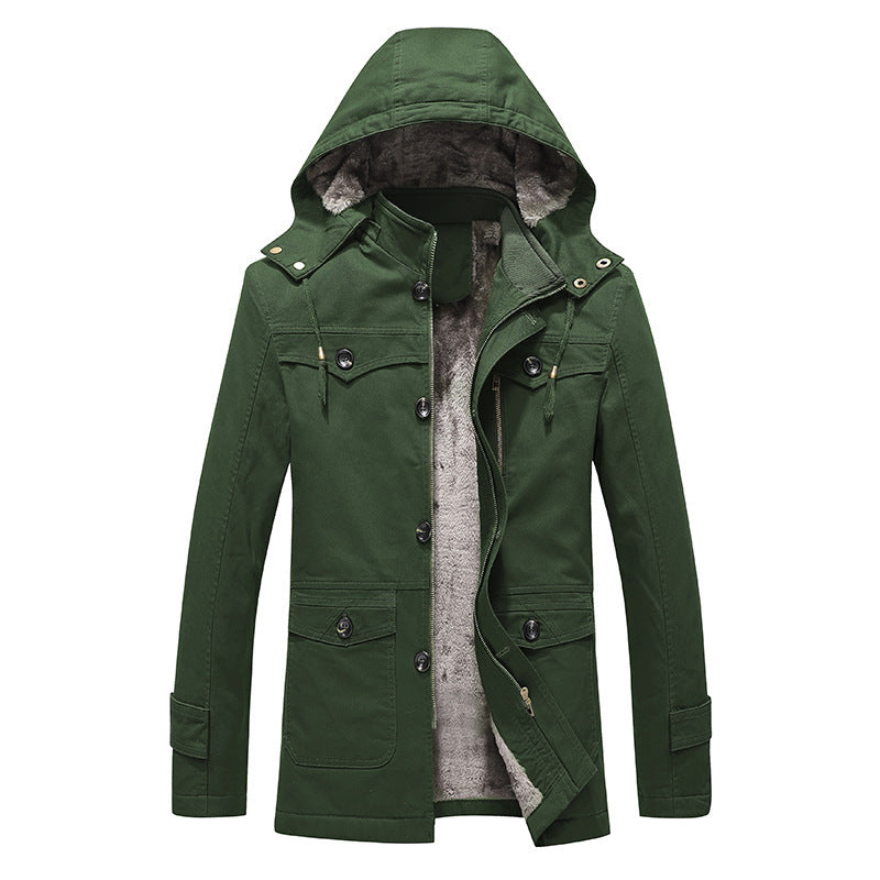 Herren wattierter Canvas-Parka mit fester Kapuze, kuscheligem Teddy-Innenfutter und Mehrfach-Taschen Drune