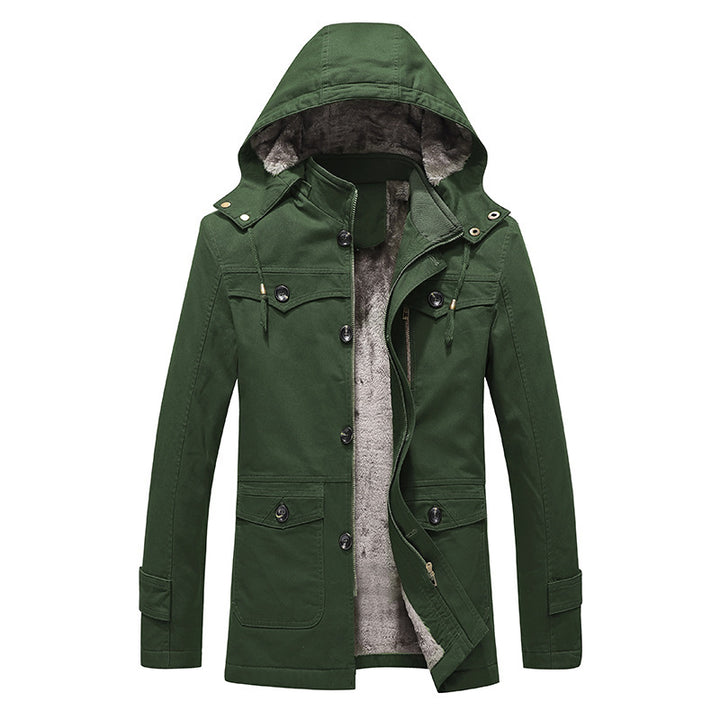 Herren wattierter Canvas-Parka mit fester Kapuze, kuscheligem Teddy-Innenfutter und Mehrfach-Taschen Drune