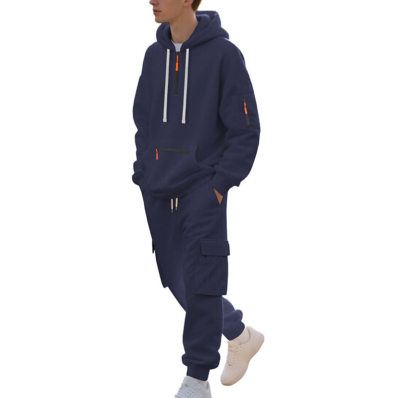 Herren Urbane Cargo-Jogging-Set mit Utility-Hoodie, Reißverschluss-Details und Cargo-Joggers Drune