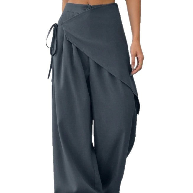 Damen modische Wickelhose mit weitem Bein und seitlichem Bindegürtel Drune