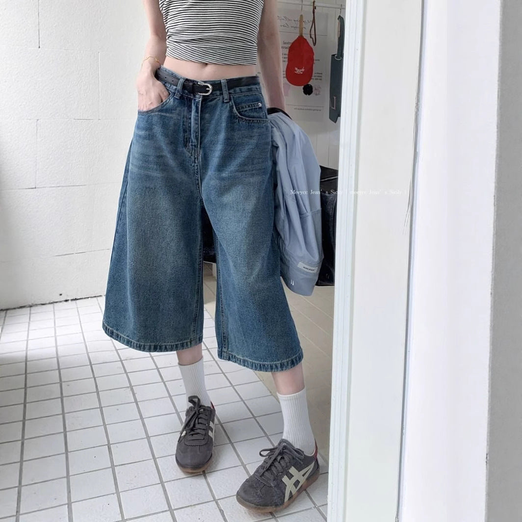 Damen Weit geschnittene Jeans Culottes Drune