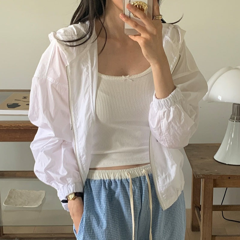 Damen leichte Übergangsjacke mit Kapuze und voluminösen Ärmeln Drune