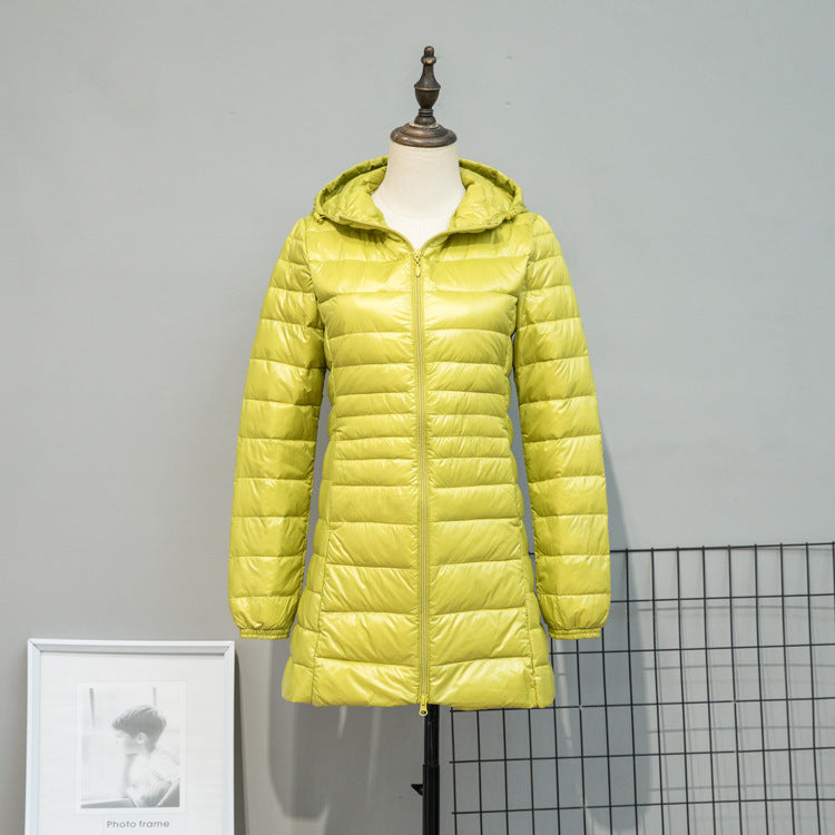 Damen Leicht gesteppte Langjacke mit Kapuze und schlanker Silhouette Drune