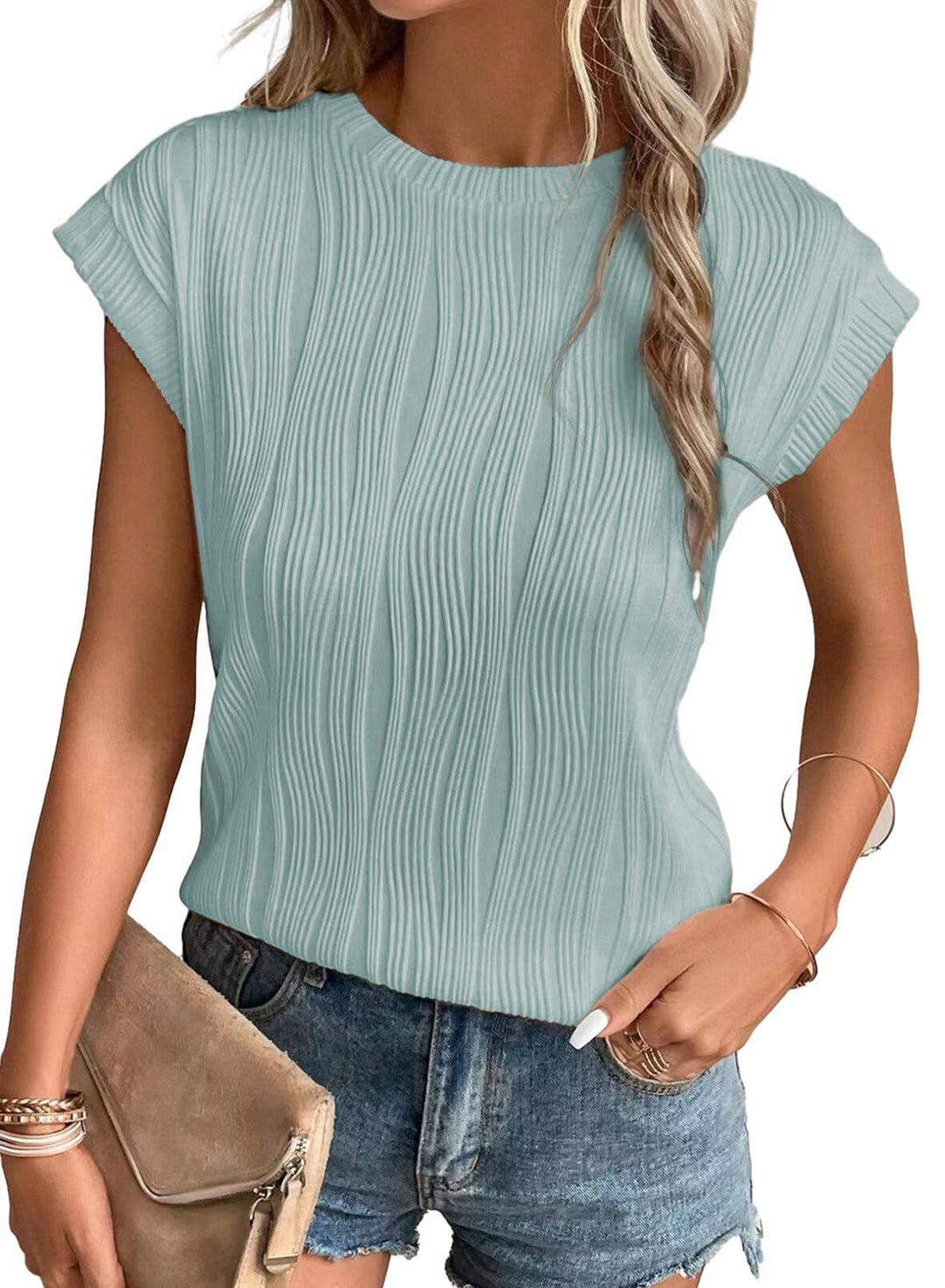 Drune | Einfarbiges Rundhalsausschnitt Loose Kurzarm T-Shirt Top